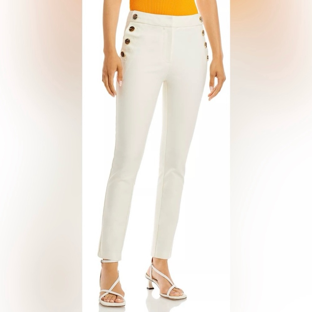 LOFT Cream Ankle Pants with Button Detail